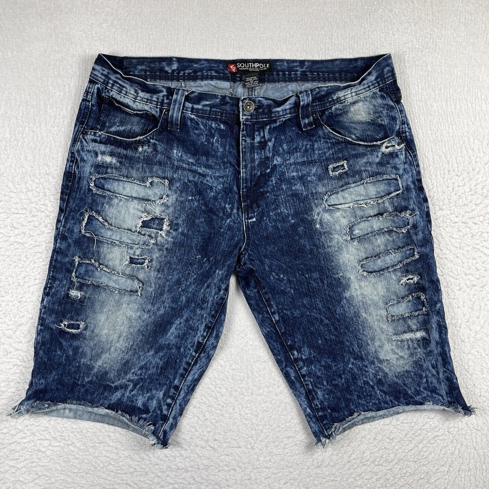 Southpole Jean Shorts Mens 40 Blue Denim Distressed Y2K Hip Hop Streetwear Skate